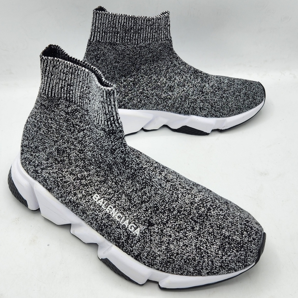Luxury Trendy Speed Trainer Black Cristal Stretch -Knit Sneakers Size 36.